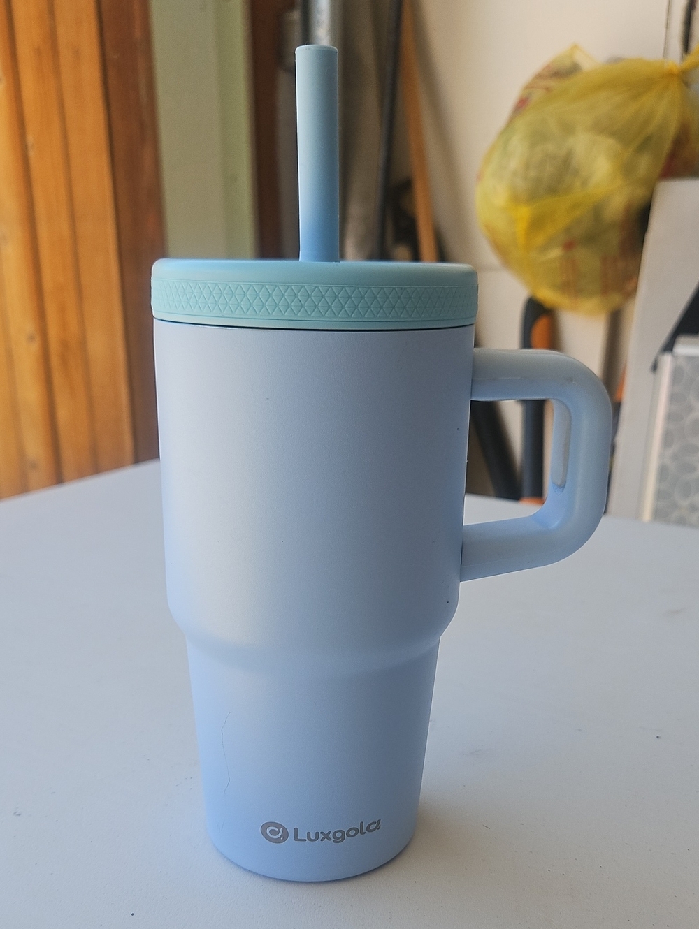 Luxgold Light Blue Travel Mug with Handle & Straw